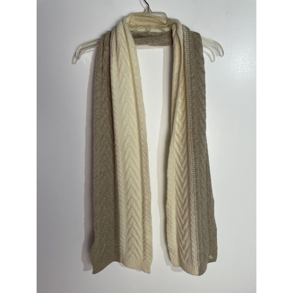 Vtg‎ Ralph Lauren Womens Scarf Tan Beige Lambswool Rabbit Hair Cable Knit Preppy